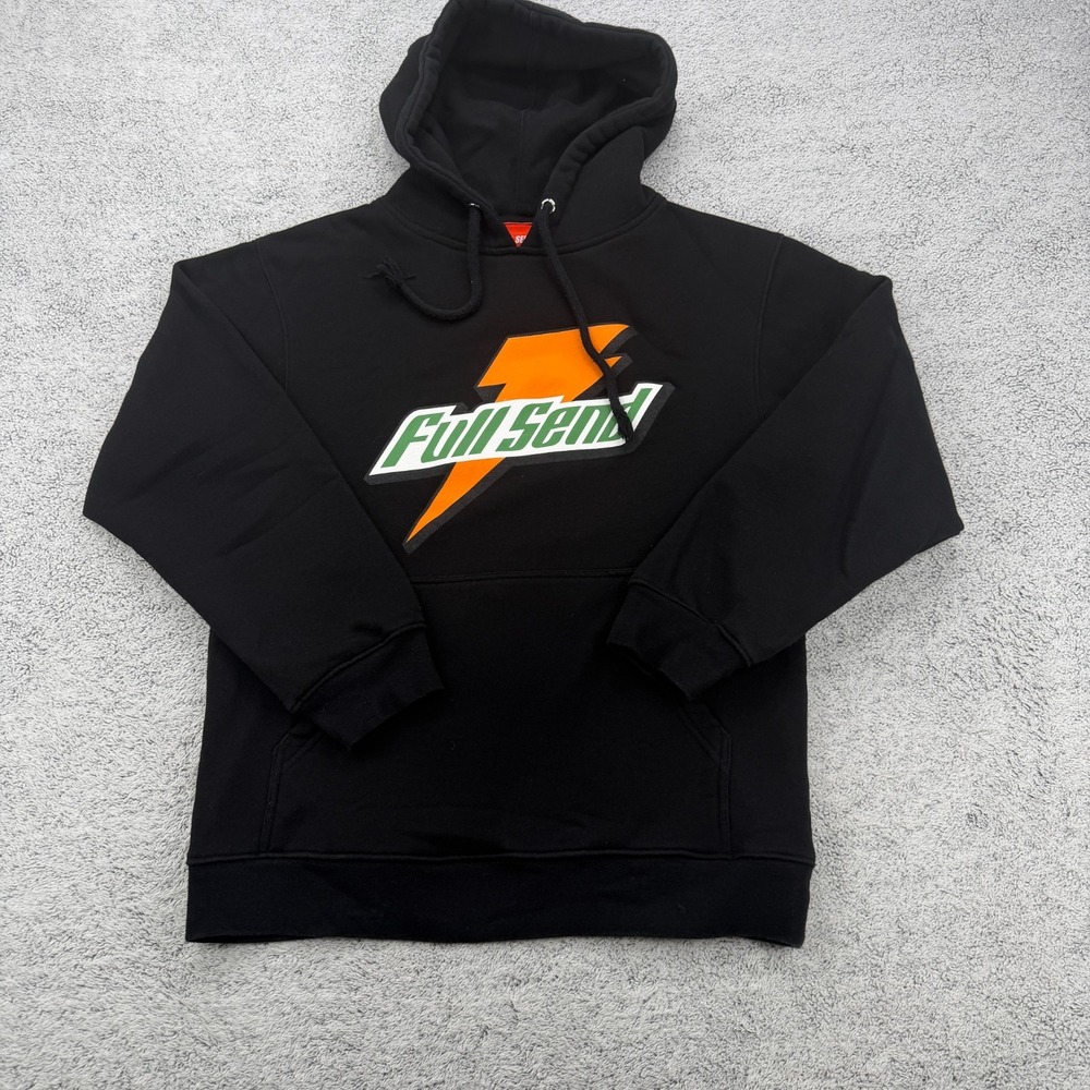 Full Send Sweatshirt Mens Small Black Lightning Bolt Logo Spellout Fleece Hoodie